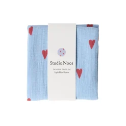 Studio Noos Hydrofiel Luiers * Swaddle Hearts Light Blue 70 x 70 Blauw