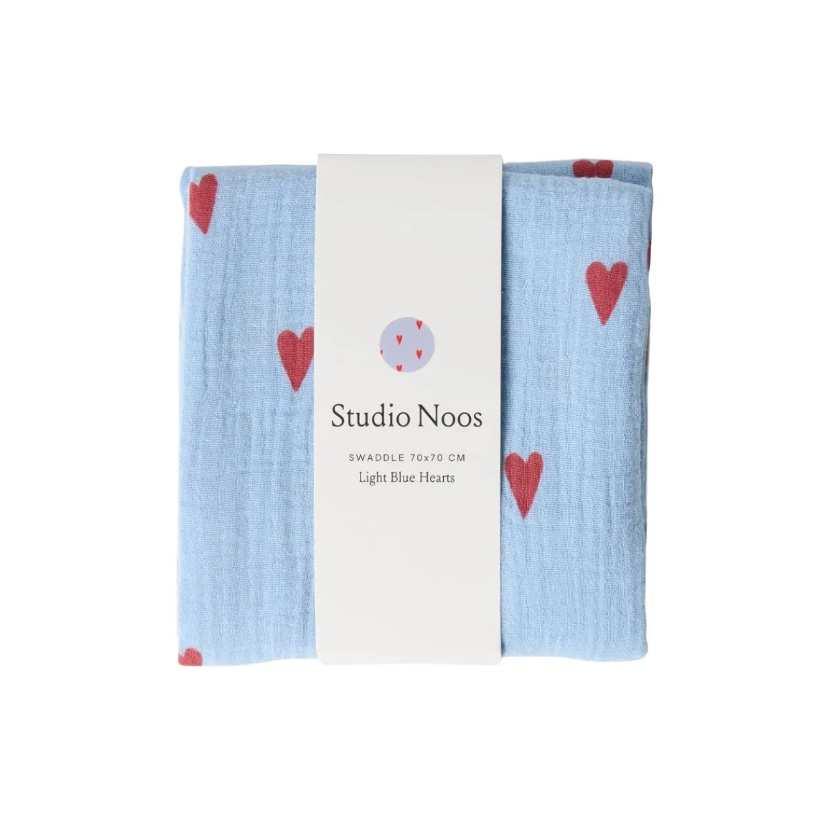 Studio Noos Hydrofiel Luiers * Swaddle Hearts Light Blue 70 x 70 Blauw