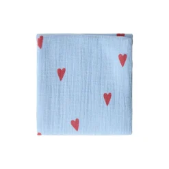 Studio Noos Hydrofiel Luiers * Swaddle Hearts Light Blue 70 x 70 Blauw