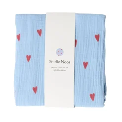 Studio Noos Wikkeldoeken * Swaddle Hearts Light Blue 120 x 120 Blauw
