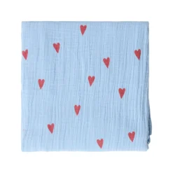 Studio Noos Wikkeldoeken * Swaddle Hearts Light Blue 120 x 120 Blauw