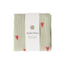 Studio Noos Hydrofiel Luiers * Swaddle Hearts Sage Green 70 x 70 Groen
