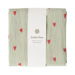 Studio Noos Wikkeldoeken * Swaddle Hearts Sage Green 120 x 120 Groen