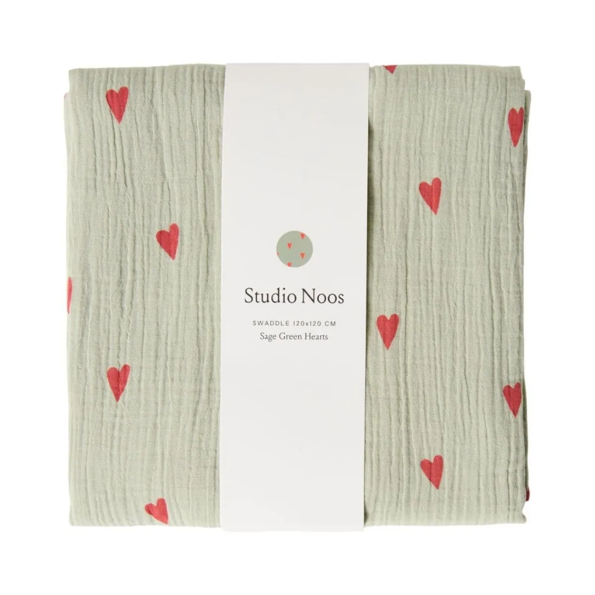 Studio Noos Wikkeldoeken * Swaddle Hearts Sage Green 120 x 120 Groen