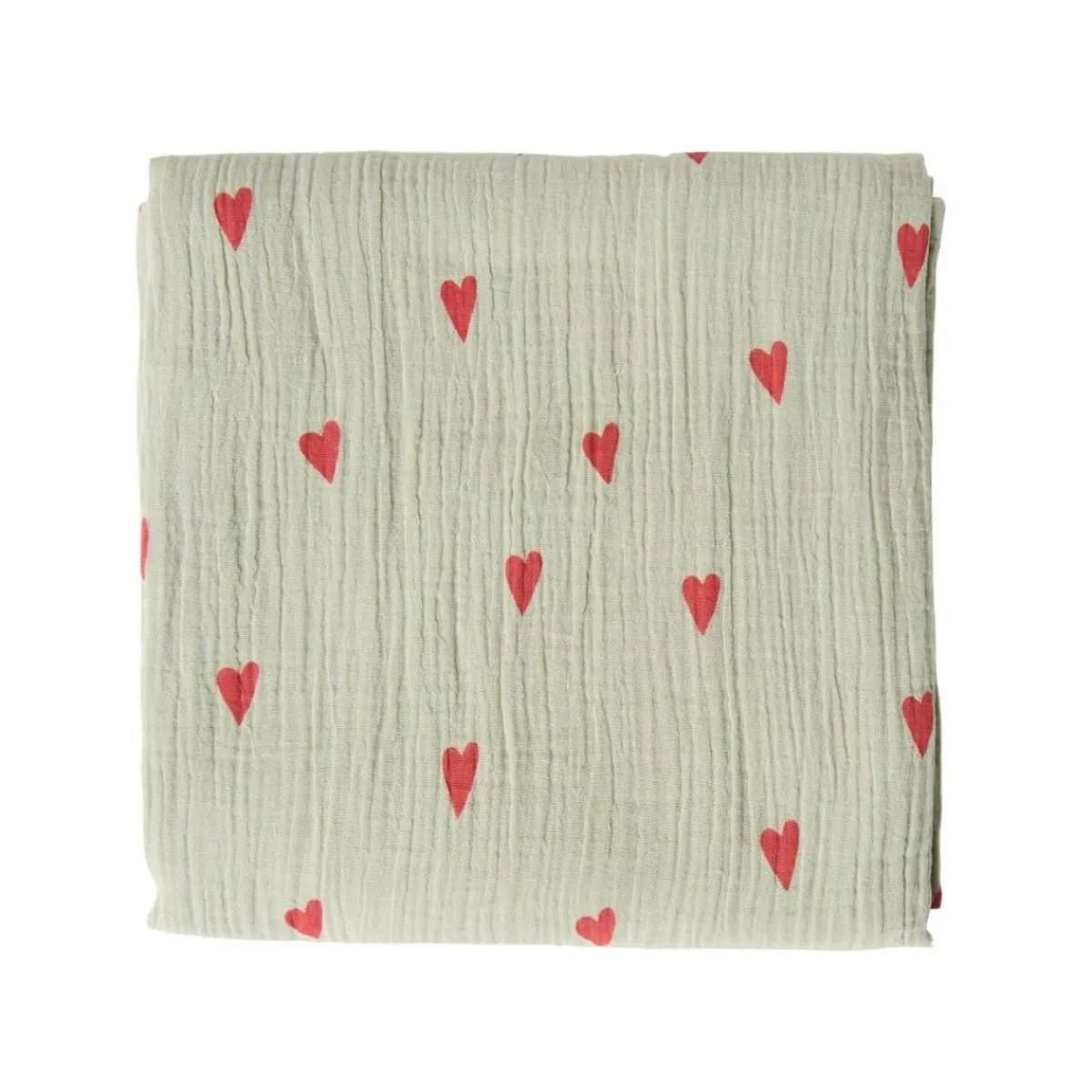 Studio Noos Wikkeldoeken * Swaddle Hearts Sage Green 120 x 120 Groen