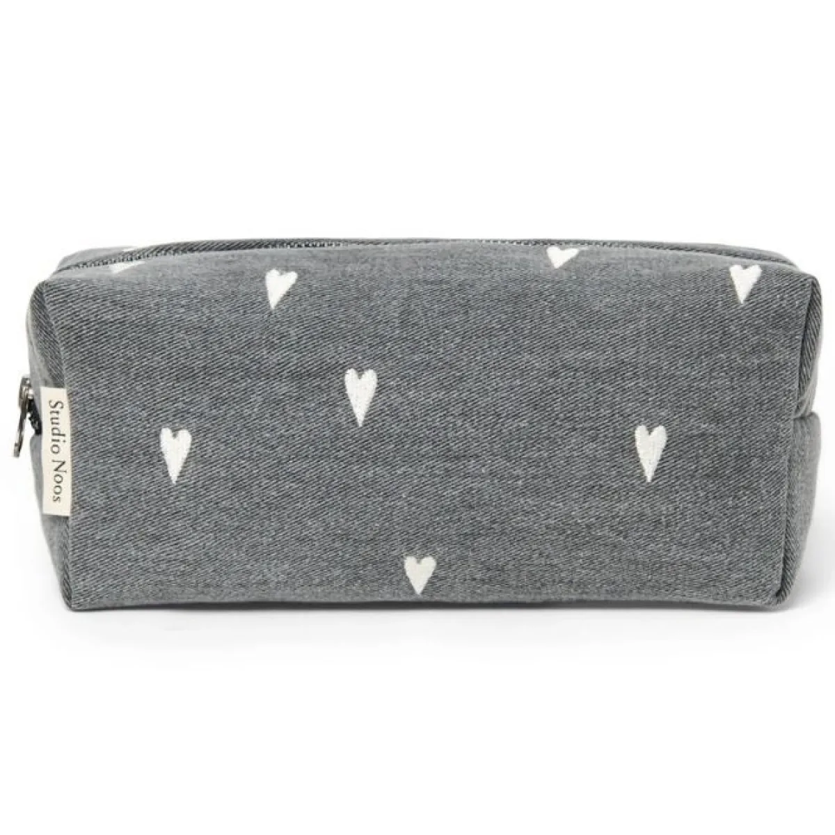 Studio Noos Verzorgingstassen * Toilettas Denim Grey Hearts Grijs